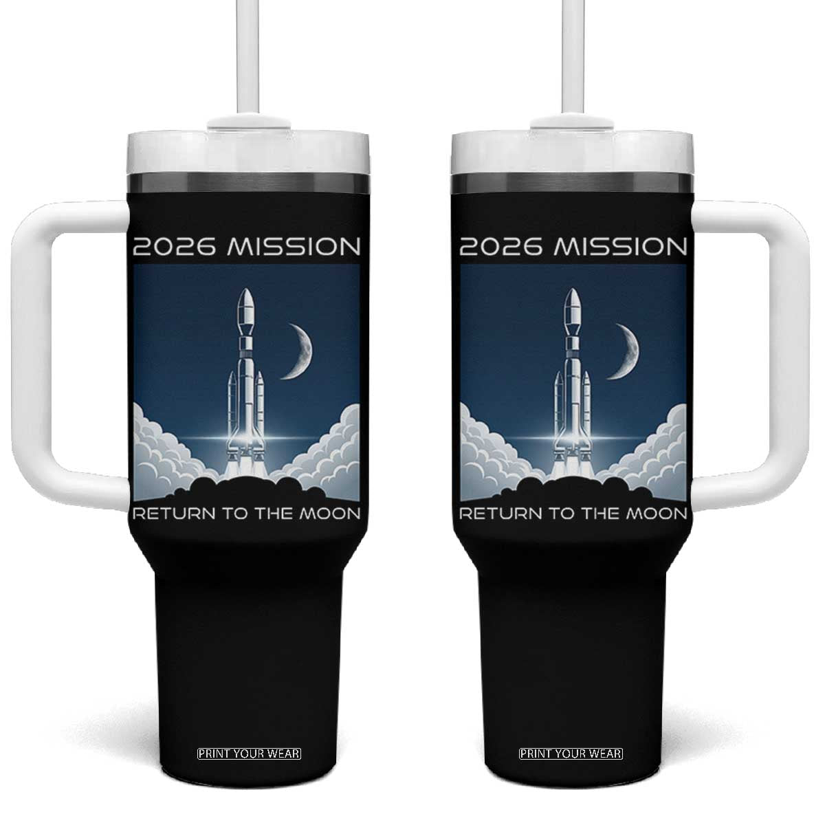 Future Lunar Mission 2026 Tumbler With Handle Rocket Launch Lunar Orbit Space Exploration TS02 One Size: 40 oz Black Print Your Wear