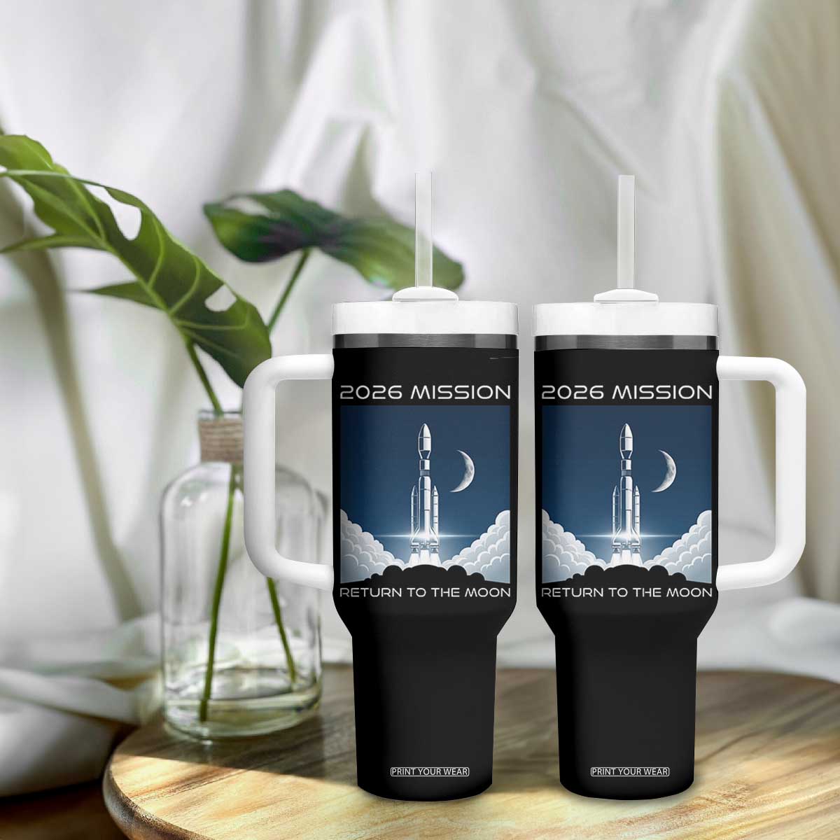 Future Lunar Mission 2026 Tumbler With Handle Rocket Launch Lunar Orbit Space Exploration TS02 Print Your Wear