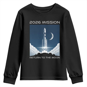 Future Lunar Mission 2026 Youth Sweatshirt Rocket Launch Lunar Orbit Space Exploration TS02 Black Print Your Wear