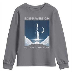 Future Lunar Mission 2026 Youth Sweatshirt Rocket Launch Lunar Orbit Space Exploration TS02 Charcoal Print Your Wear