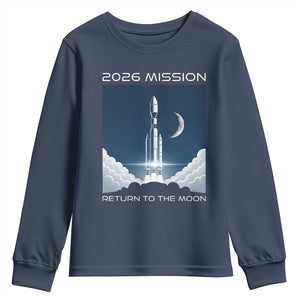 Future Lunar Mission 2026 Youth Sweatshirt Rocket Launch Lunar Orbit Space Exploration TS02 Navy Print Your Wear
