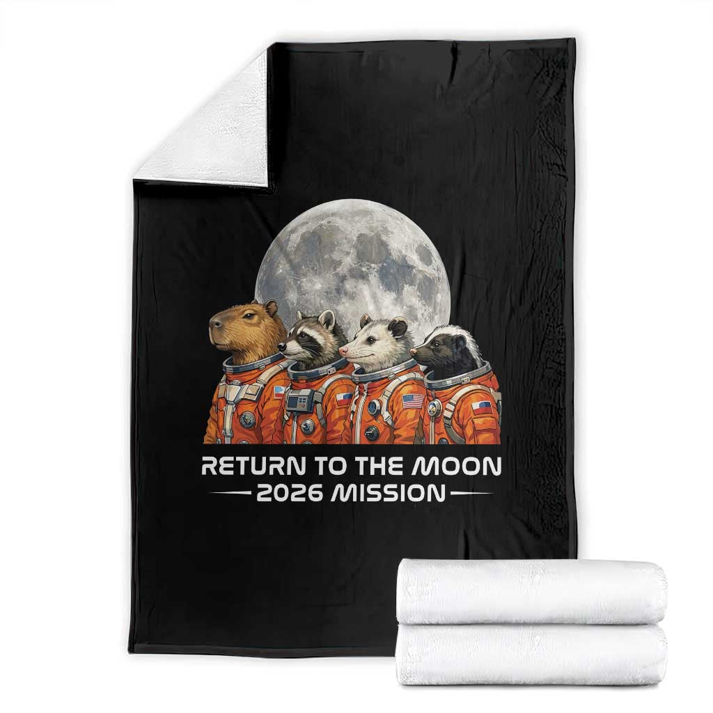 2026 Mission Lunar Orbit Animal Crew Throw Blanket Funny Capybara Raccoon Opossum Skunk Astronauts TS02 Black Print Your Wear
