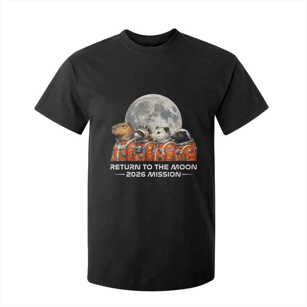 2026 Mission Lunar Orbit Animal Crew T Shirt For Kid Funny Capybara Raccoon Opossum Skunk Astronauts TS02 Black Print Your Wear