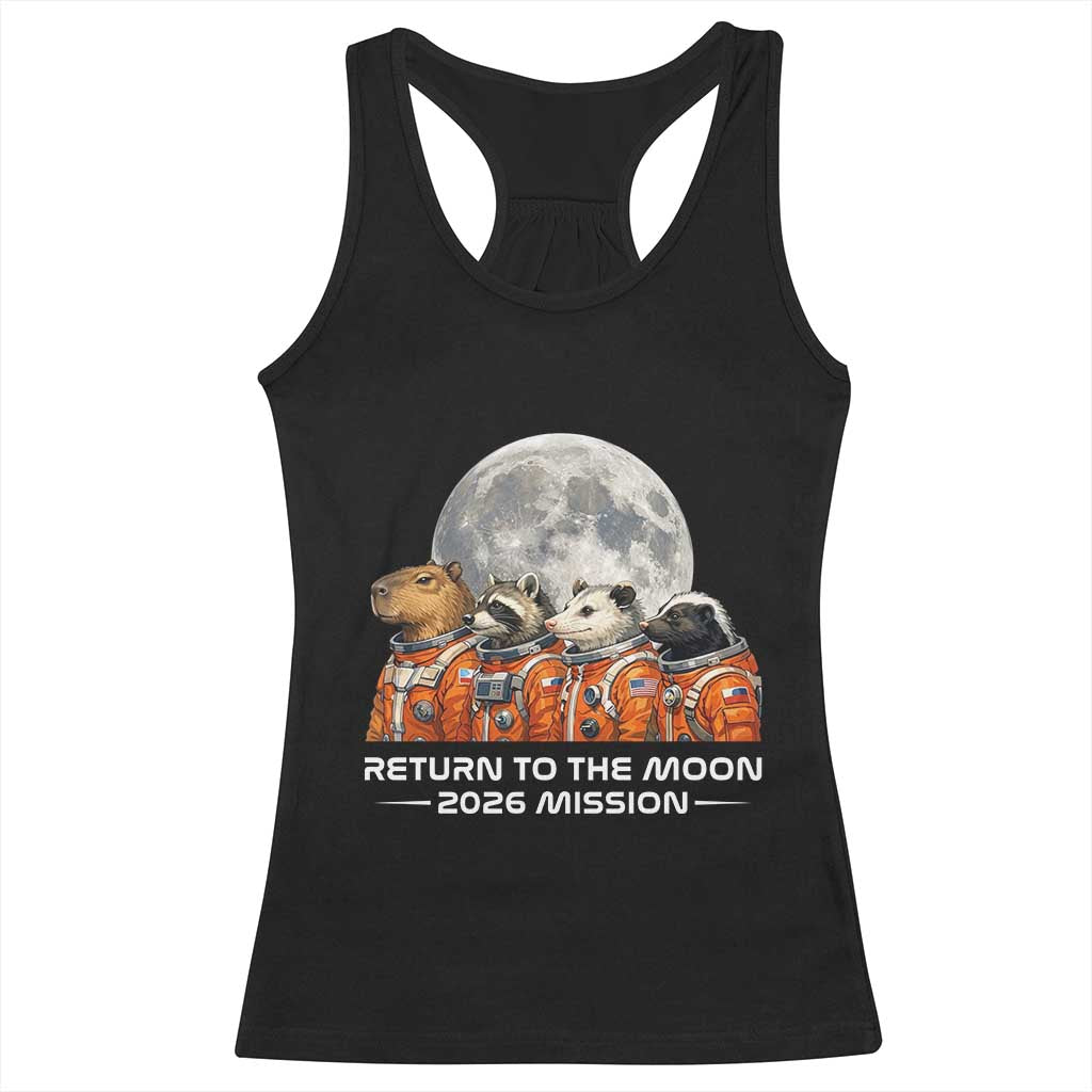 2026 Mission Lunar Orbit Animal Crew Racerback Tank Top Funny Capybara Raccoon Opossum Skunk Astronauts TS02 Black Print Your Wear