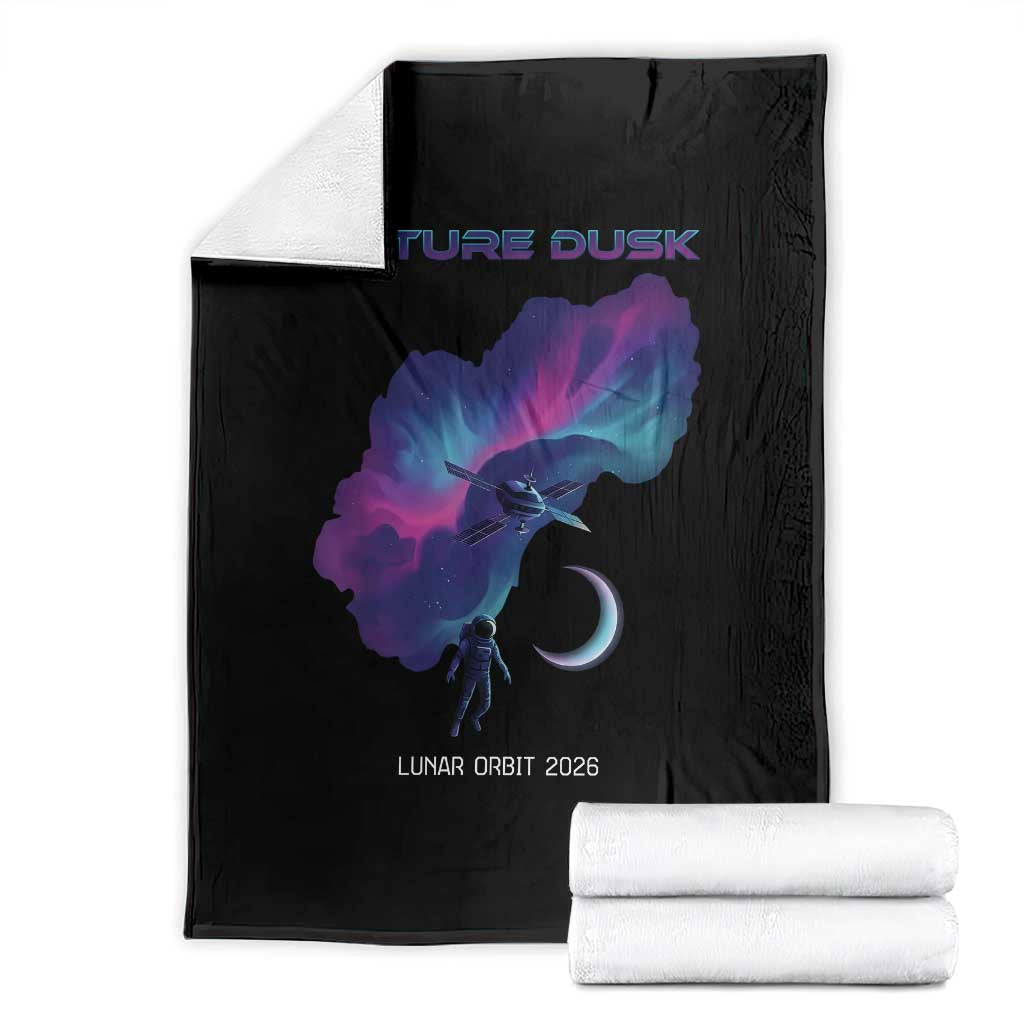 Future Dusk Lunar Orbit 2026 Throw Blanket Cosmic Nebula Astronaut n Satellite Space Exploration TS02 Black Print Your Wear