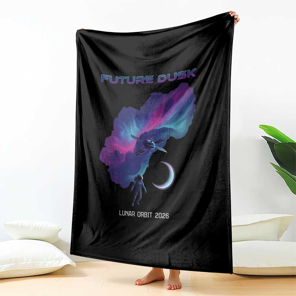 Future Dusk Lunar Orbit 2026 Throw Blanket Cosmic Nebula Astronaut n Satellite Space Exploration TS02 Print Your Wear