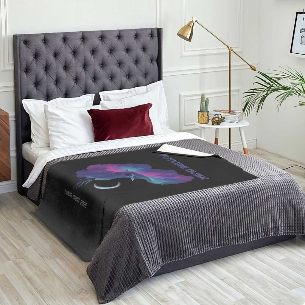 Future Dusk Lunar Orbit 2026 Throw Blanket Cosmic Nebula Astronaut n Satellite Space Exploration TS02 Print Your Wear