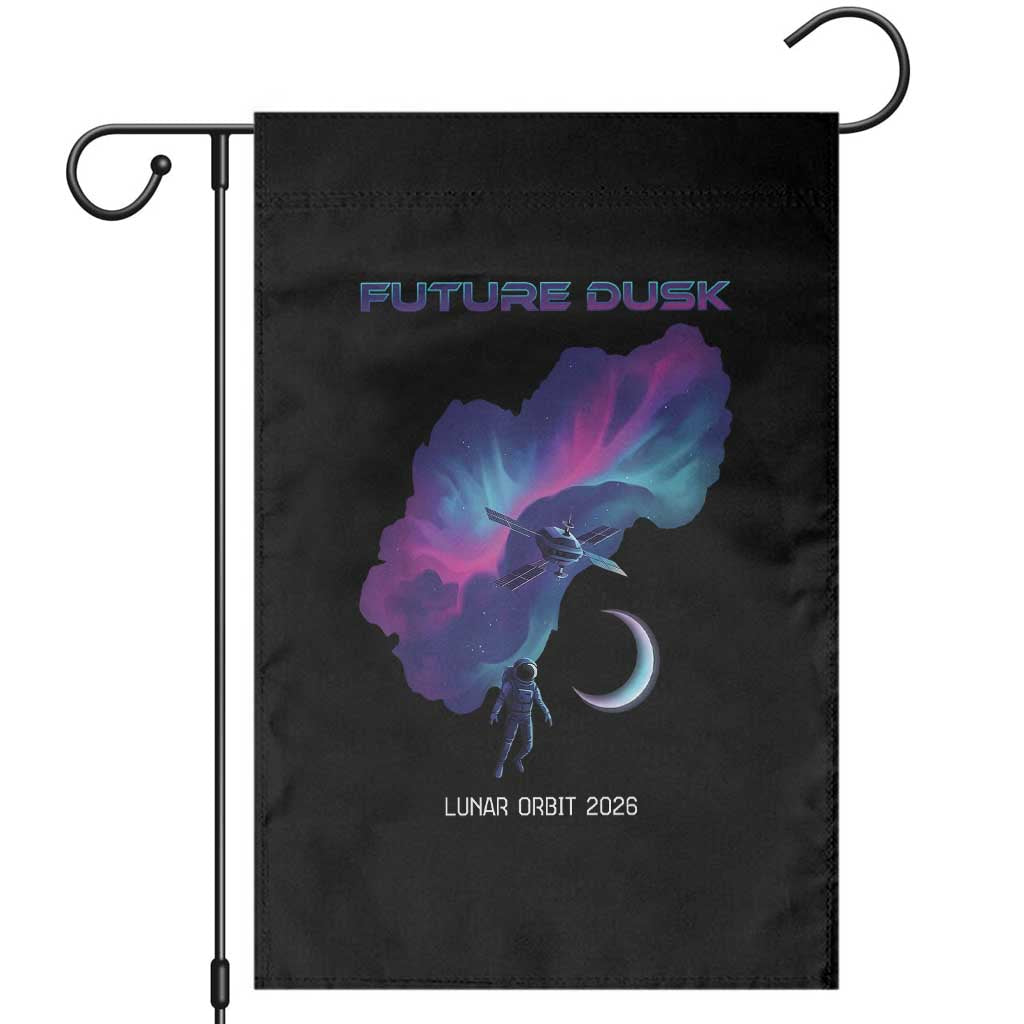 Future Dusk Lunar Orbit 2026 Garden Flag Cosmic Nebula Astronaut n Satellite Space Exploration TS02 Black Print Your Wear