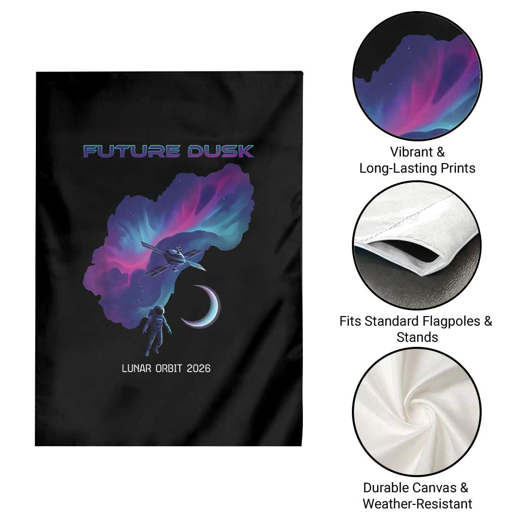 Future Dusk Lunar Orbit 2026 Garden Flag Cosmic Nebula Astronaut n Satellite Space Exploration TS02 Print Your Wear