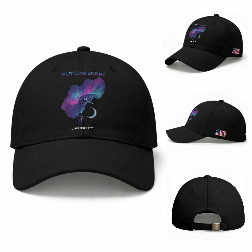 Future Dusk Lunar Orbit 2026 Baseball Cap Cosmic Nebula Astronaut n Satellite Space Exploration TS02 Baseball Cap Universal Fit Black Print Your Wear