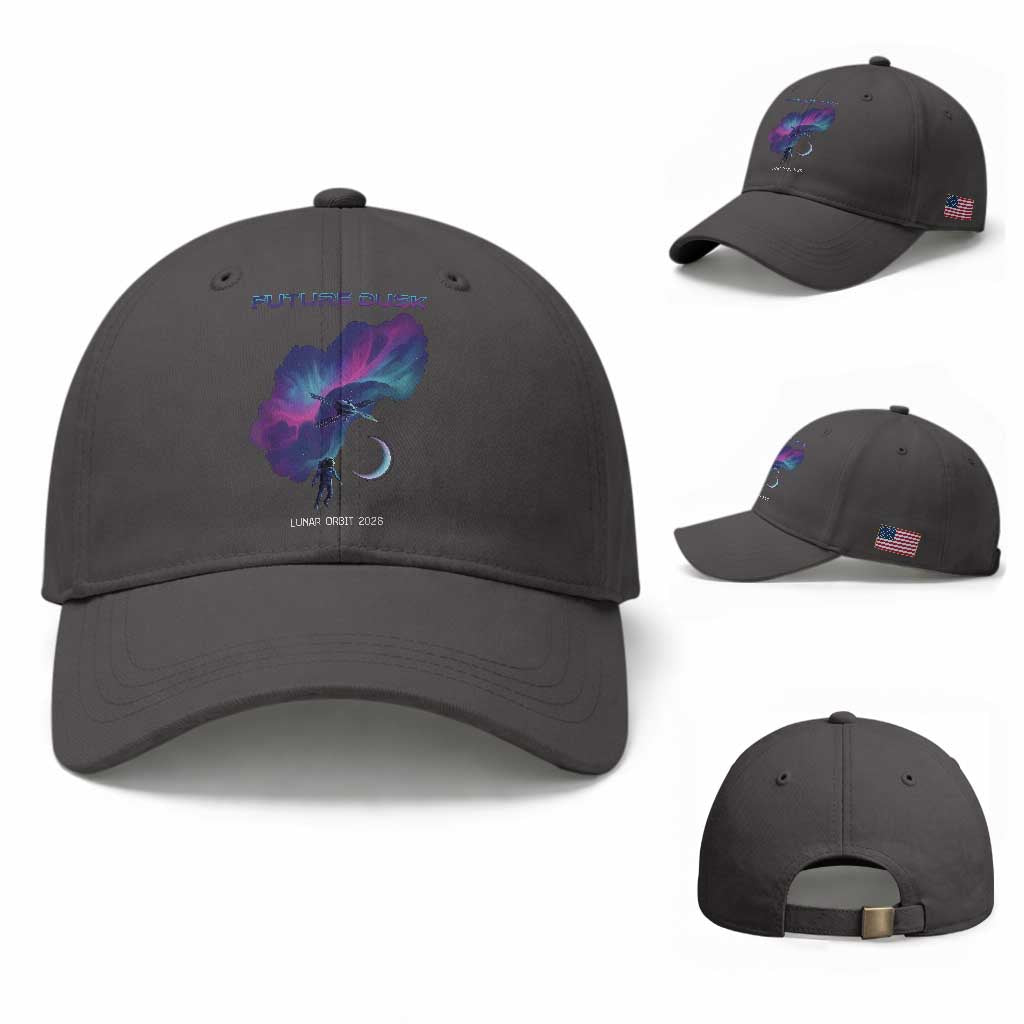 Future Dusk Lunar Orbit 2026 Baseball Cap Cosmic Nebula Astronaut n Satellite Space Exploration TS02 Baseball Cap Universal Fit Dark Gray Print Your Wear