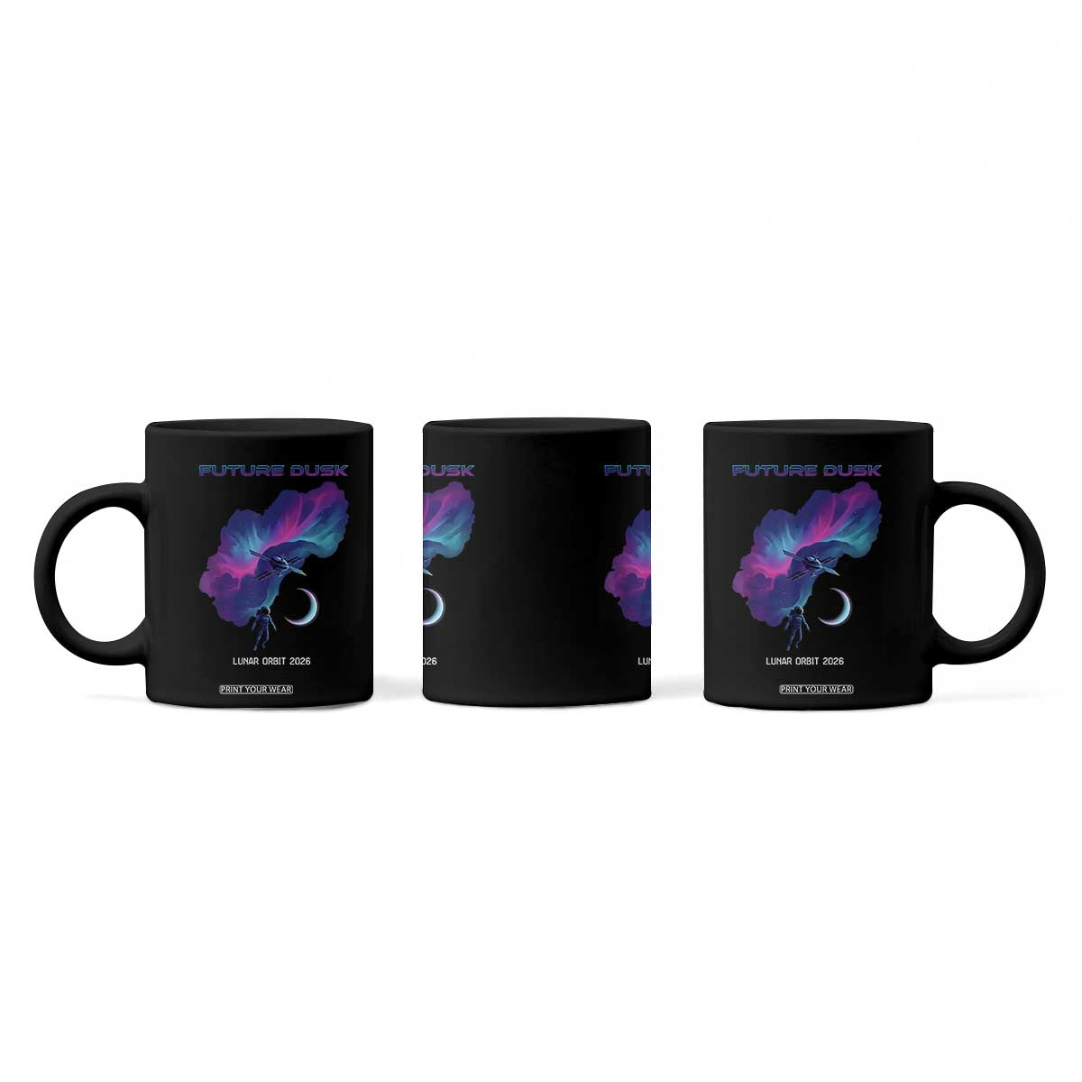 Future Dusk Lunar Orbit 2026 Coffee Mug Cosmic Nebula Astronaut n Satellite Space Exploration TS02 Print Your Wear