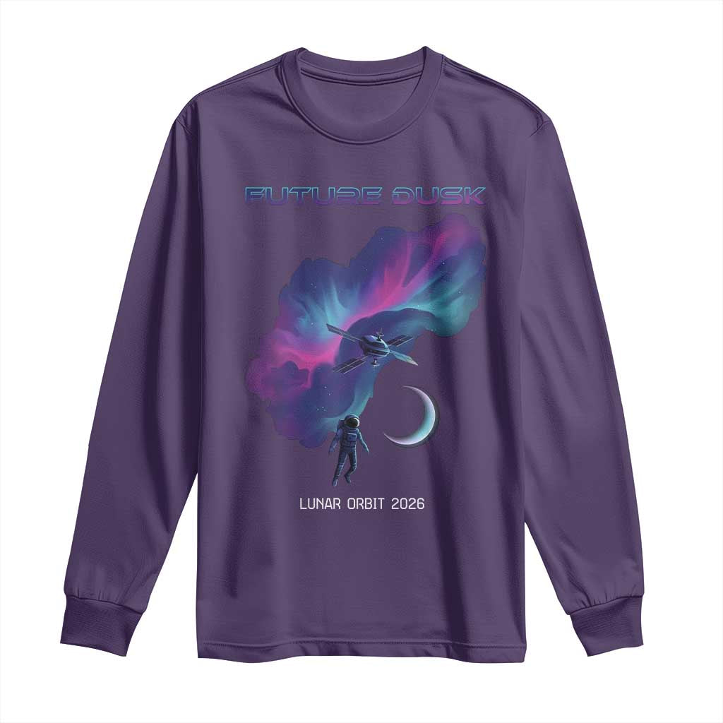 Future Dusk Lunar Orbit 2026 Long Sleeve Shirt Cosmic Nebula Astronaut n Satellite Space Exploration TS02 Purple Print Your Wear