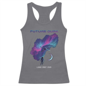 Future Dusk Lunar Orbit 2026 Racerback Tank Top Cosmic Nebula Astronaut n Satellite Space Exploration TS02 Charcoal Print Your Wear