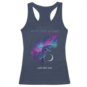 Future Dusk Lunar Orbit 2026 Racerback Tank Top Cosmic Nebula Astronaut n Satellite Space Exploration TS02 Navy Print Your Wear