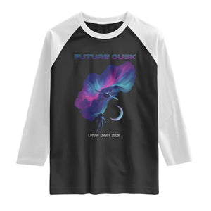 Future Dusk Lunar Orbit 2026 Raglan Shirt Cosmic Nebula Astronaut n Satellite Space Exploration TS02 Black White Print Your Wear