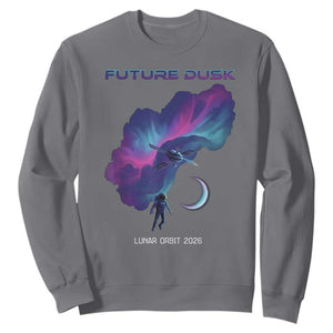 Future Dusk Lunar Orbit 2026 Sweatshirt Cosmic Nebula Astronaut n Satellite Space Exploration TS02 Charcoal Print Your Wear