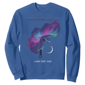 Future Dusk Lunar Orbit 2026 Sweatshirt Cosmic Nebula Astronaut n Satellite Space Exploration TS02 Royal Blue Print Your Wear