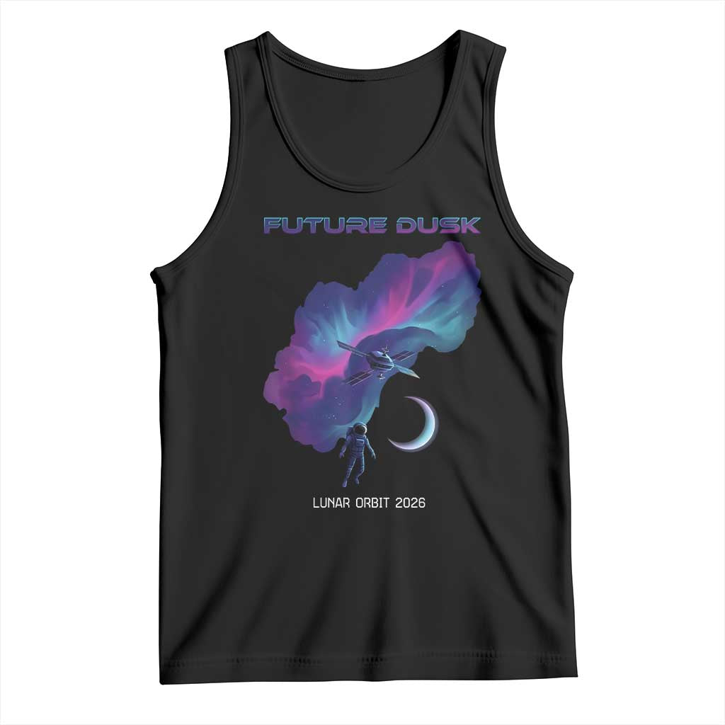 Future Dusk Lunar Orbit 2026 Tank Top Cosmic Nebula Astronaut n Satellite Space Exploration TS02 Black Print Your Wear
