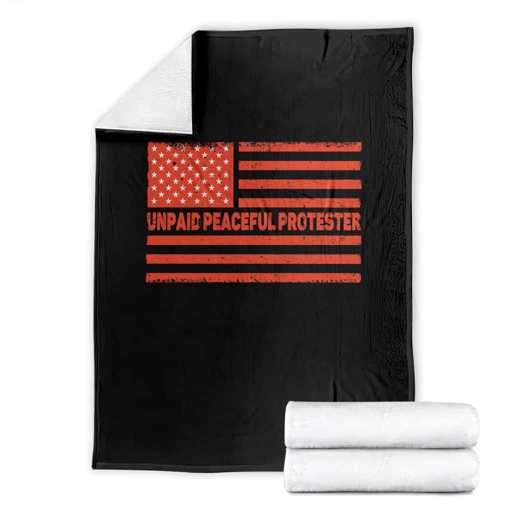 Unpaid Peaceful Protester Orange Distressed American Flag Throw Blanket Satirical Political Graphic TS02 Black Print Your Wear