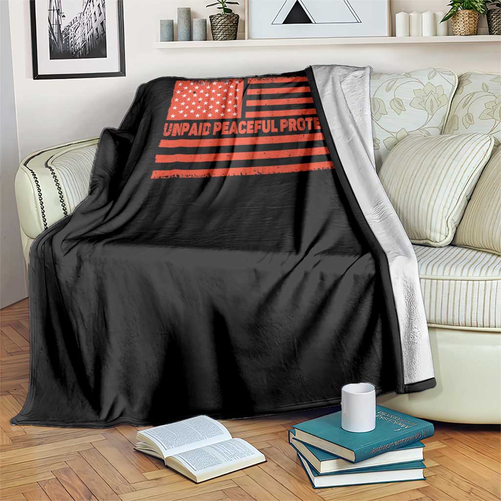 Unpaid Peaceful Protester Orange Distressed American Flag Throw Blanket Satirical Political Graphic TS02 Print Your Wear