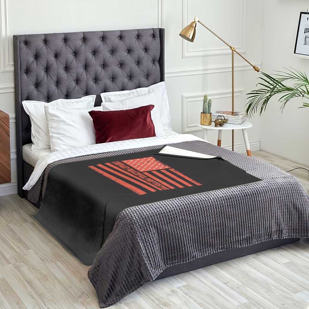 Unpaid Peaceful Protester Orange Distressed American Flag Throw Blanket Satirical Political Graphic TS02 Print Your Wear
