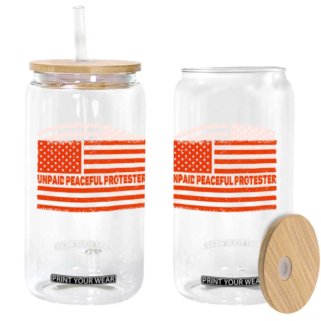 Unpaid Peaceful Protester Orange Distressed American Flag Glass Can Satirical Political Graphic TS02 Print Your Wear