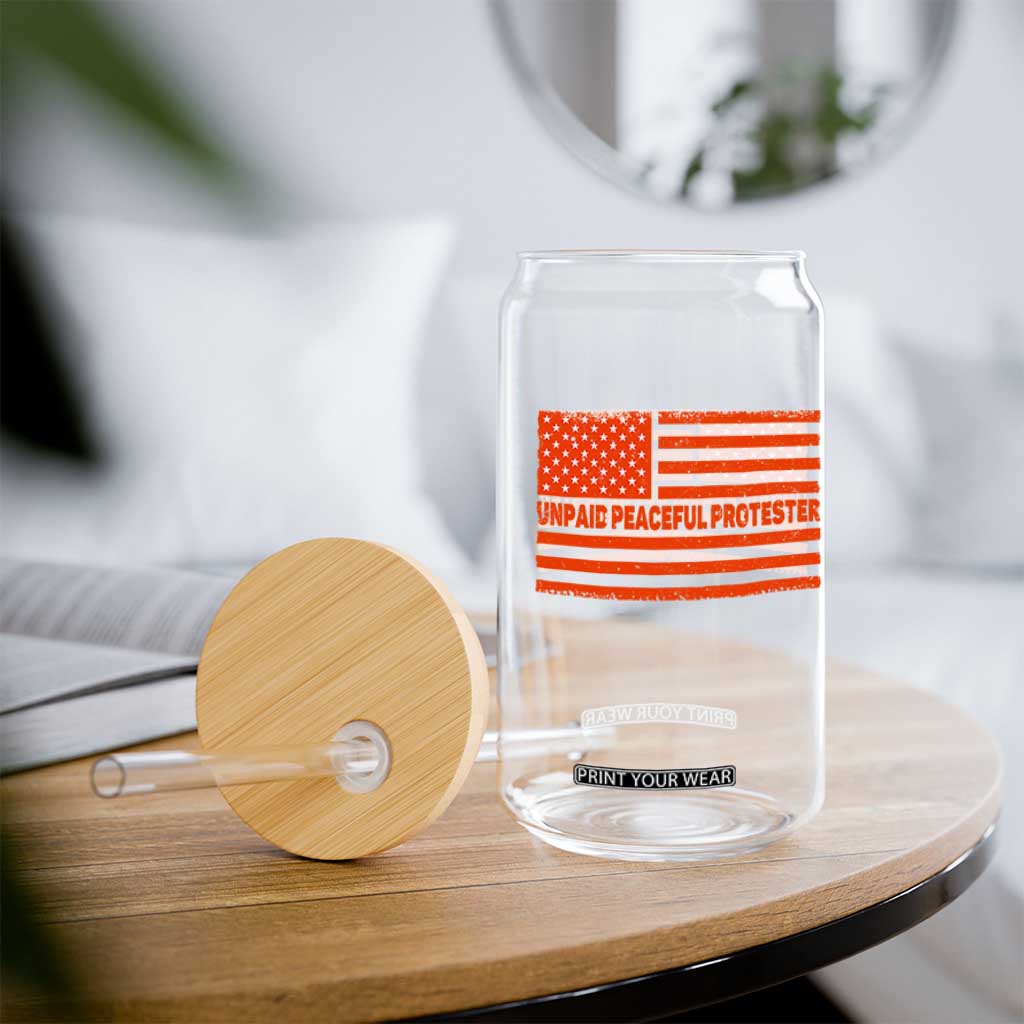 Unpaid Peaceful Protester Orange Distressed American Flag Glass Can Satirical Political Graphic TS02 Print Your Wear