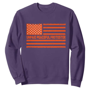 Unpaid Peaceful Protester Orange Distressed American Flag Sweatshirt Satirical Political Graphic TS02 Purple Print Your Wear