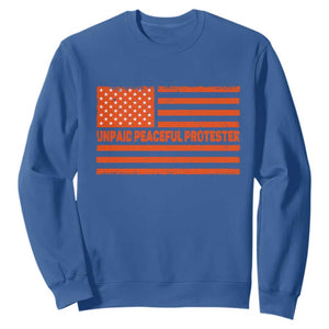 Unpaid Peaceful Protester Orange Distressed American Flag Sweatshirt Satirical Political Graphic TS02 Royal Blue Print Your Wear