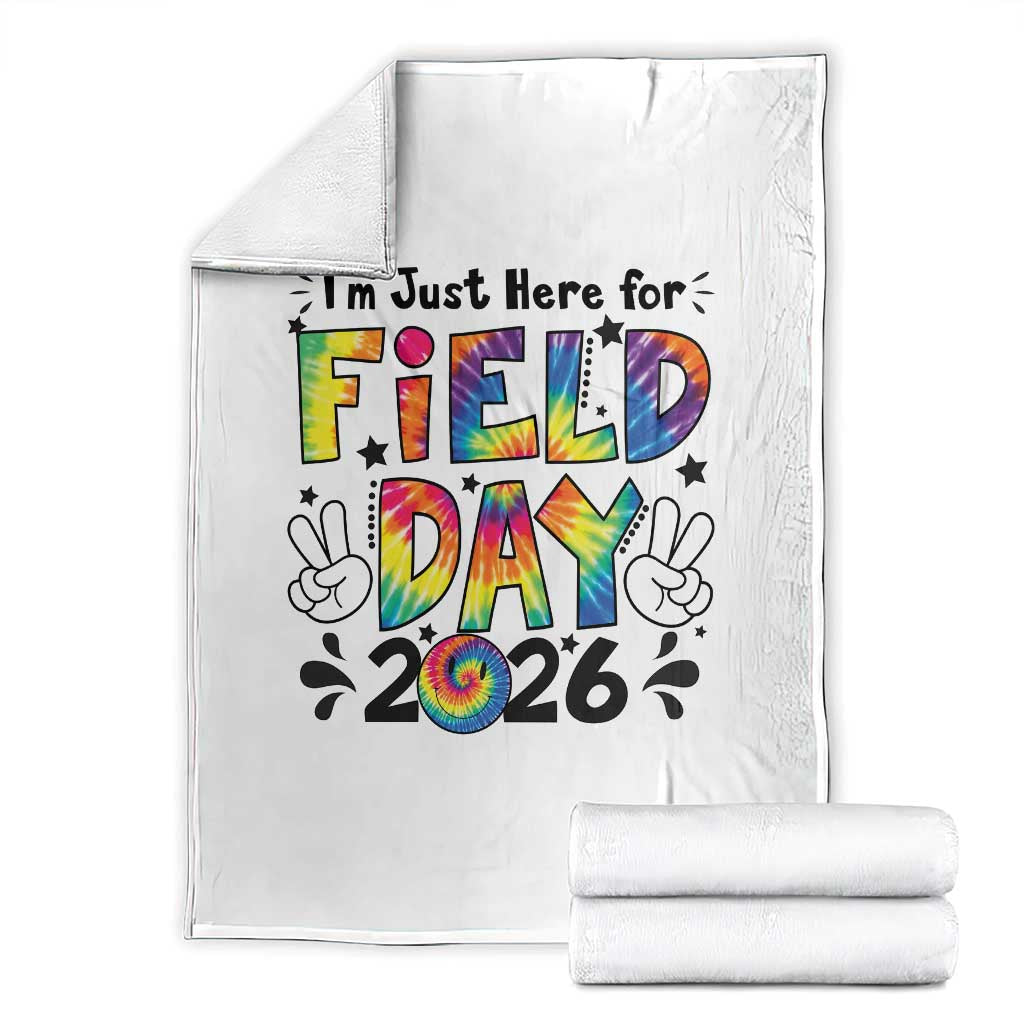 I'm Just Here for Field Day 2026 Throw Blanket Groovy School Retro Tie Dye Effect Printing TS02 White Print Your Wear