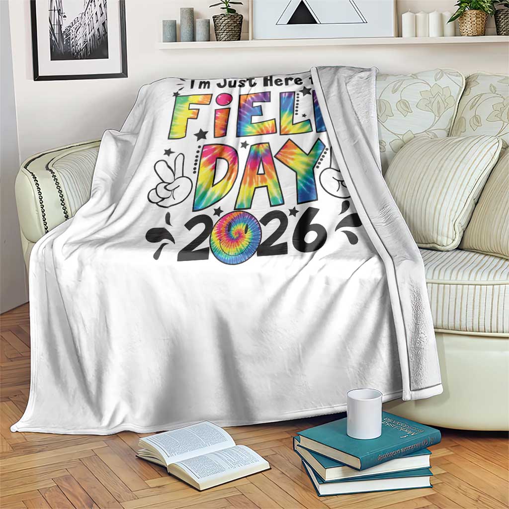 I'm Just Here for Field Day 2026 Throw Blanket Groovy School Retro Tie Dye Effect Printing TS02 Print Your Wear