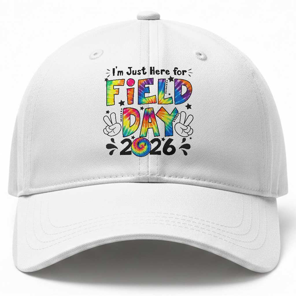 I'm Just Here for Field Day 2026 Baseball Cap Groovy School Retro Tie Dye Effect Printing TS02 Print Your Wear