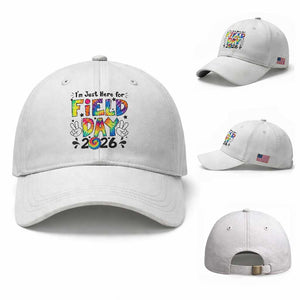I'm Just Here for Field Day 2026 Baseball Cap Groovy School Retro Tie Dye Effect Printing TS02 Baseball Cap Universal Fit White Print Your Wear