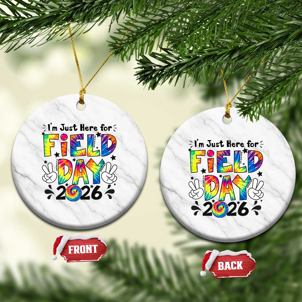 I'm Just Here for Field Day 2026 Ceramic Ornament Groovy School Retro Tie Dye Effect Printing TS02 1pc White Marble Print Your Wear