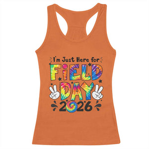 I'm Just Here for Field Day 2026 Racerback Tank Top Groovy School Retro Tie Dye Effect Printing TS02 Orange Print Your Wear