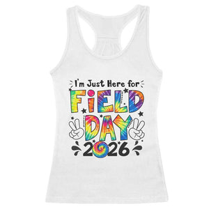 I'm Just Here for Field Day 2026 Racerback Tank Top Groovy School Retro Tie Dye Effect Printing TS02 White Print Your Wear