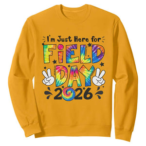 I'm Just Here for Field Day 2026 Sweatshirt Groovy School Retro Tie Dye Effect Printing TS02 Gold Print Your Wear