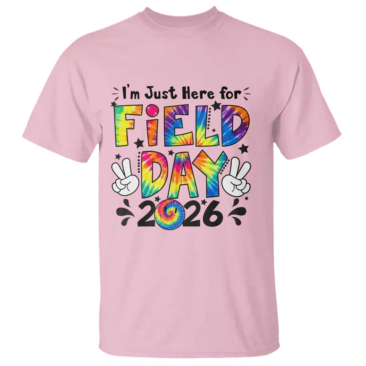 I'm Just Here for Field Day 2026 T Shirt Groovy School Retro Tie Dye Effect Printing TS02 Light Pink Print Your Wear