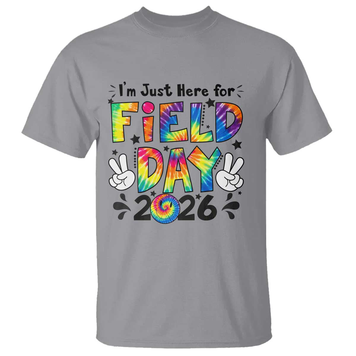 I'm Just Here for Field Day 2026 T Shirt Groovy School Retro Tie Dye Effect Printing TS02 Sport Gray Print Your Wear
