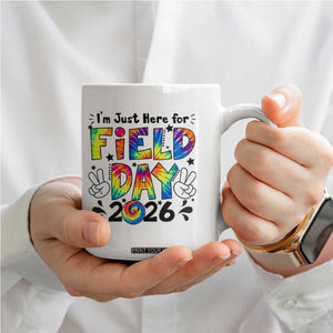 I'm Just Here for Field Day 2026 Coffee Mug Groovy School Retro Tie Dye Effect Printing TS02 Print Your Wear
