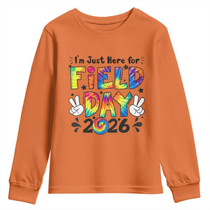 I'm Just Here for Field Day 2026 Youth Sweatshirt Groovy School Retro Tie Dye Effect Printing TS02 Orange Print Your Wear
