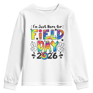 I'm Just Here for Field Day 2026 Youth Sweatshirt Groovy School Retro Tie Dye Effect Printing TS02 White Print Your Wear