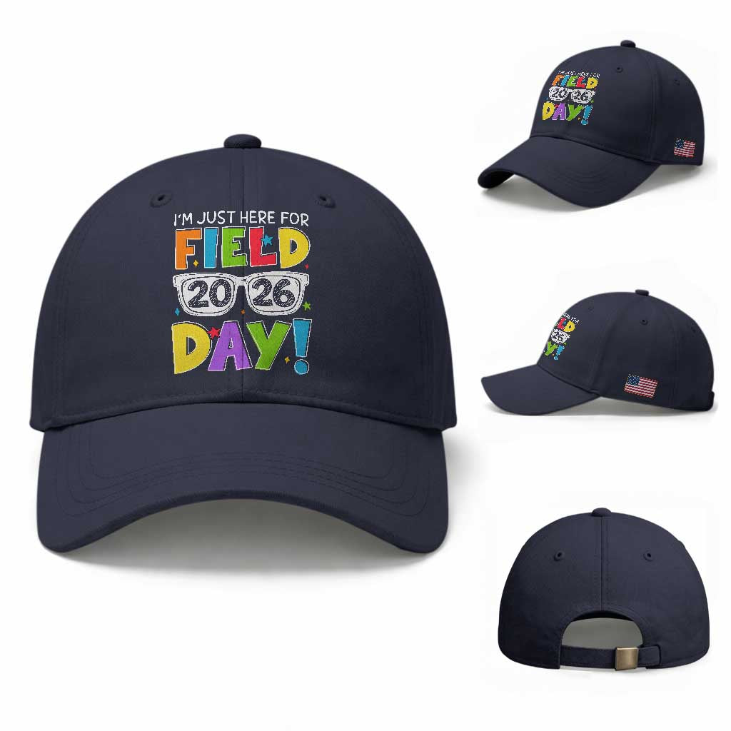 I'm Just Here for Field Day 2026 Baseball Cap School Colorful Sunglasses Graphic TS02 Baseball Cap Universal Fit Navy Print Your Wear