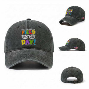 I'm Just Here for Field Day 2026 Washed Cotton Baseball Cap School Colorful Sunglasses Graphic TS02 Washed Cap Universal Fit Dark Green Print Your Wear