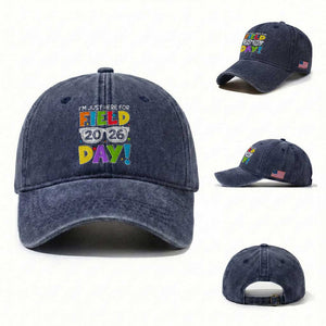I'm Just Here for Field Day 2026 Washed Cotton Baseball Cap School Colorful Sunglasses Graphic TS02 Washed Cap Universal Fit Navy Print Your Wear