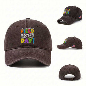 I'm Just Here for Field Day 2026 Washed Cotton Baseball Cap School Colorful Sunglasses Graphic TS02 Washed Cap Universal Fit Dark Brown Print Your Wear
