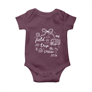 Field Trip Crew 2026 Coquette Bow Baby Onesie Hand Drawn Doodle Graphic Teacher Chaperone TS02 Maroon Print Your Wear