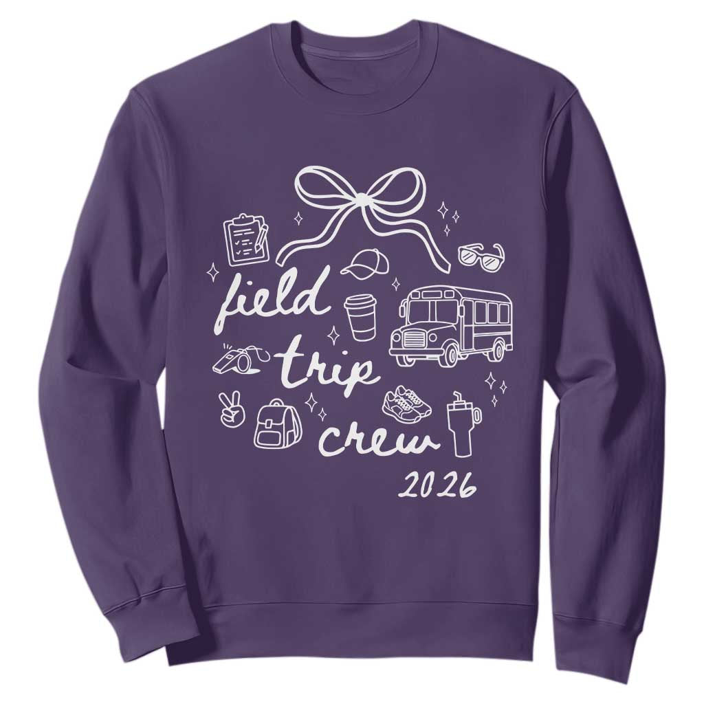 Field Trip Crew 2026 Coquette Bow Sweatshirt Hand Drawn Doodle Graphic Teacher Chaperone TS02 Purple Print Your Wear