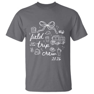 Field Trip Crew 2026 Coquette Bow T Shirt Hand Drawn Doodle Graphic Teacher Chaperone TS02 Charcoal Print Your Wear
